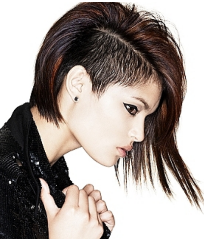 ... women hairstyle with very long on one side and very short on