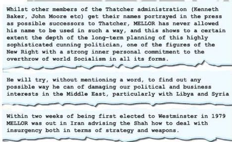 Damning evidence: STB files show the intelligence report Roberts compiled about David Mellor when he was a Tory Foreign Office Minister