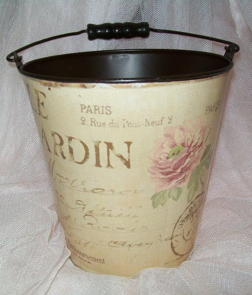 Paris Cottage Shabby Chic Metal Bucket-French Paris Cottage Chic  Metal Bucket