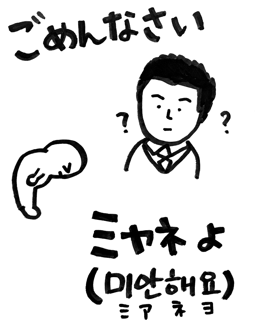日本語 ごめんなさい 韓国語 ミヤネよ 미안해요 語呂で覚える韓国語 こんぶパン