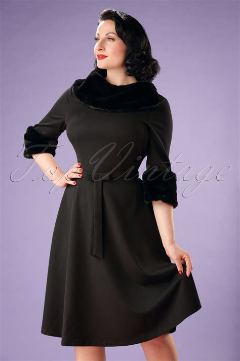 tabitha faux fur collar dress  black