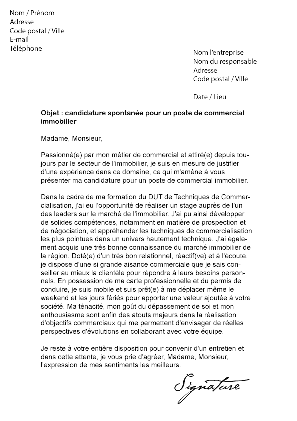 lettre de motivation pour une agence immobilière