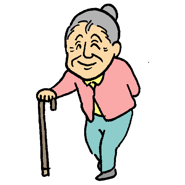 杖つくおばあちゃんのイラスト かわいいフリー素材が無料のイラストレイン