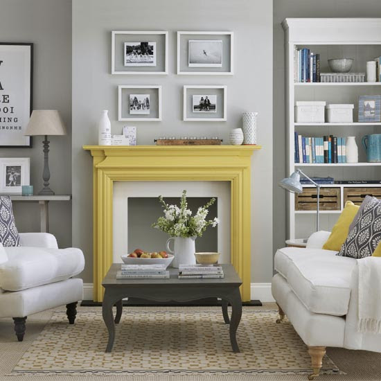 Grey living room with yellow fireplace Grey and yellow Grey living room with yellow fireplace Grey and yellow
