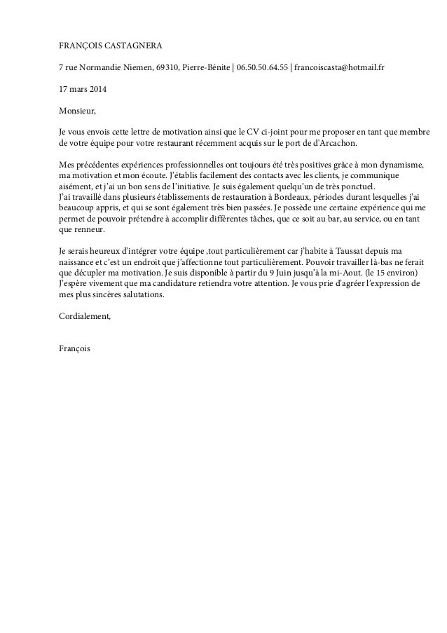 Lettre de motivation saisonnier - Modele de lettre type