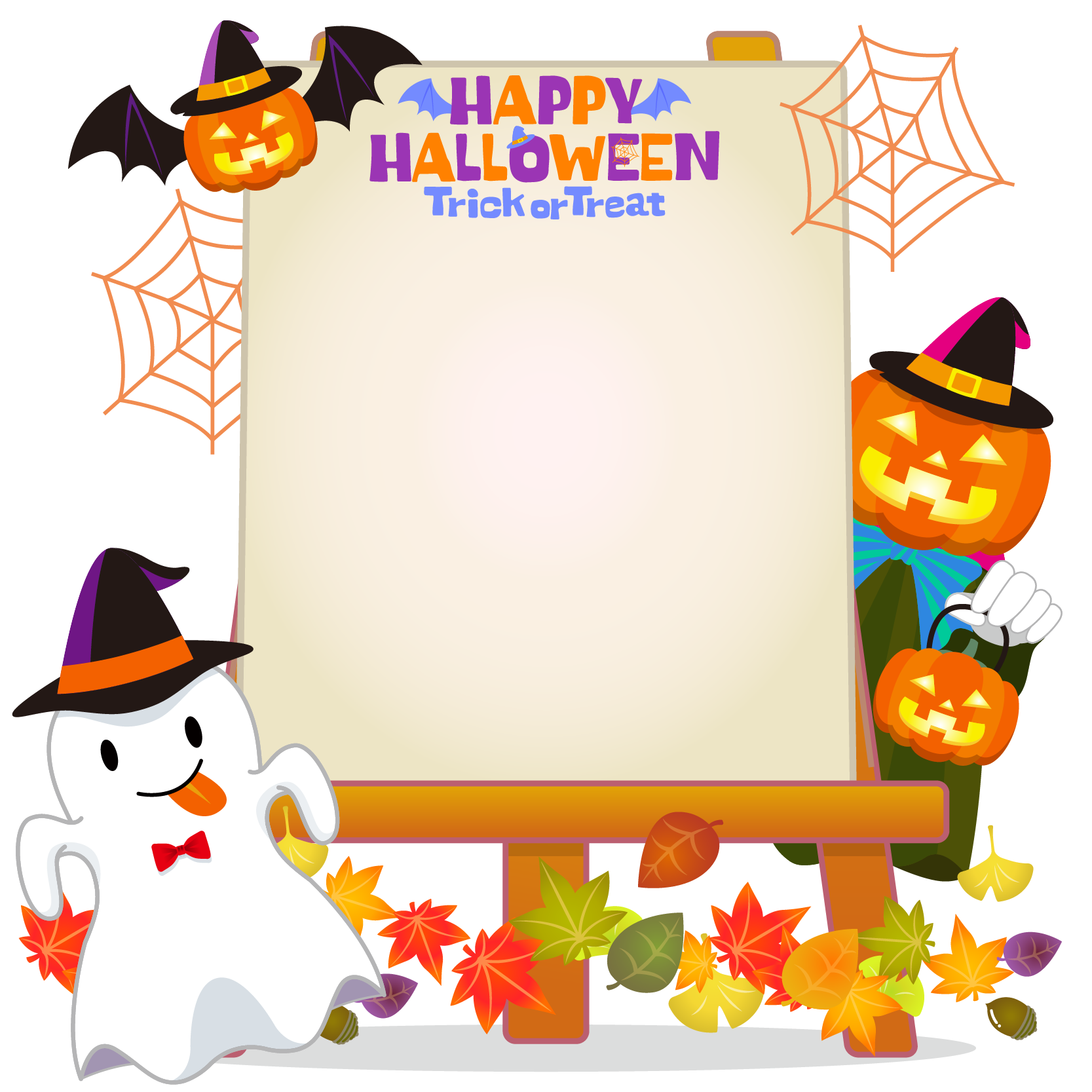 商用フリーイラスト 無料 10月 ハロウィン おばけ かぼちゃ Halloween フレーム イーゼル キャンバス フレーム縦2 商用ok フリー 素材集 ナイスなイラスト