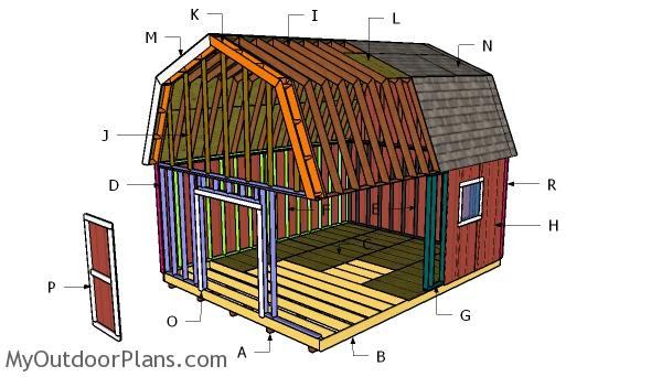 12x16 gable storage shed plan - howtobuildashed.org