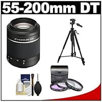 Sony Alpha DT 55-200mm f/4-5.6 SAM Zoom Lens with Tripod + 3 UV/FLD/CPL Filter Set + Cleaning Kit for A57, A58, A65, A77 DSLR Cameras