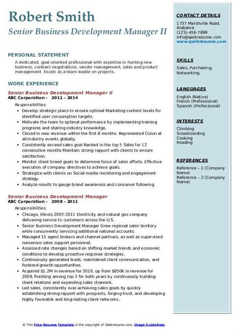 senior business development manager resume samples qwikresume