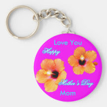 Happy Mother's Day Hibiscus Love You Mom jGibney Basic Round Button Keychain
