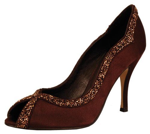 Satin and Beaded wave Evening Shoe , Heel 4
