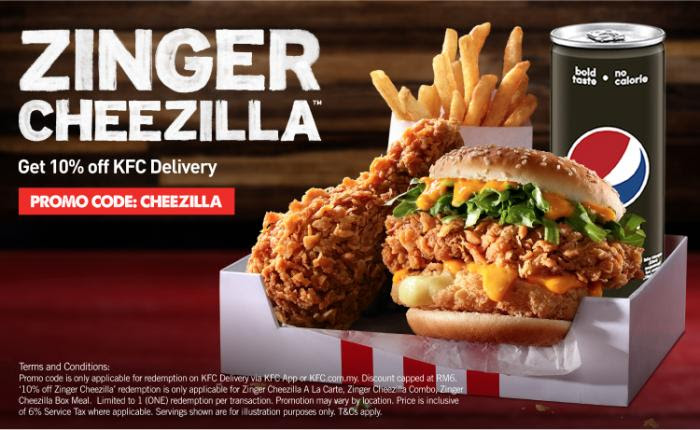 KFC Delivery Zinger Cheezilla Promotion 10% OFF Promo Code