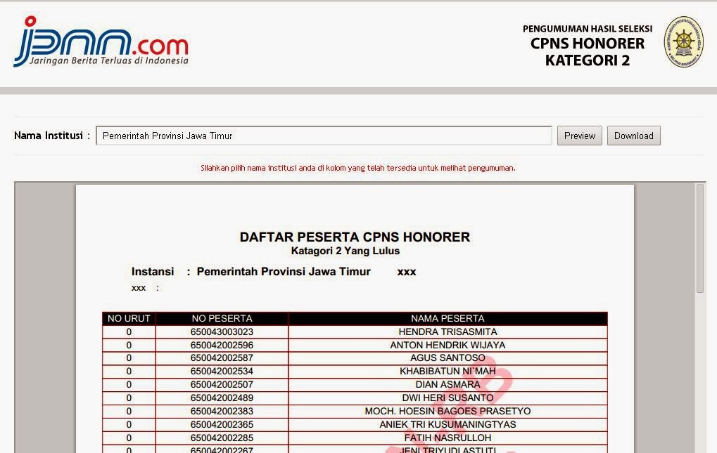 Pengumuman Cpns 2014 Lowongan Cpns 2015 