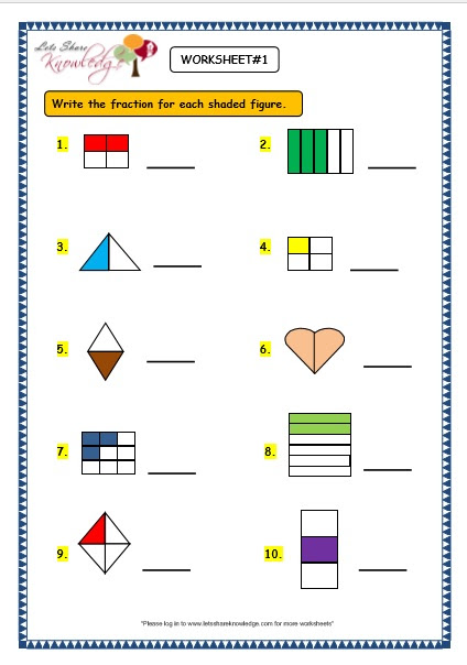 Grade 3 Maths Worksheets: (7.1 Fractions) - Lets Share Knowledge