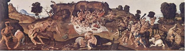 Piero di Cosimo, Batalla entre los lapitas y los centauros, c. 1500-1515. Óleo sobre madera, 71 x 260 cm. TheNationalGallery, Londres.