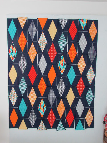 Diamonds Baby Quilt on the design wall