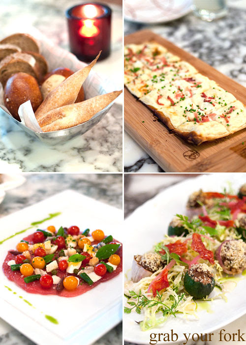 flambe tarte, salad nicoise, petits farcis provencaux at daniel boulud db bistro moderne at marina bay sands singapore