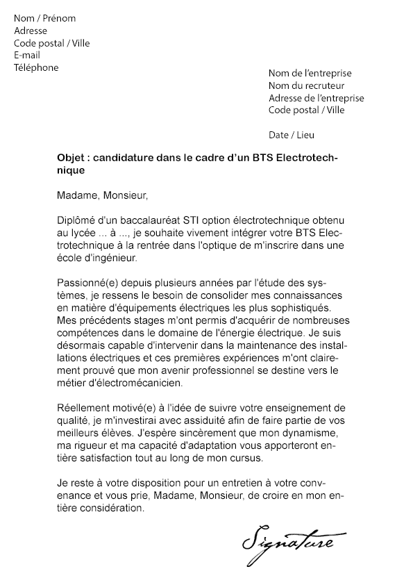 Lettre de motivation stage electricité - laboite-cv.fr