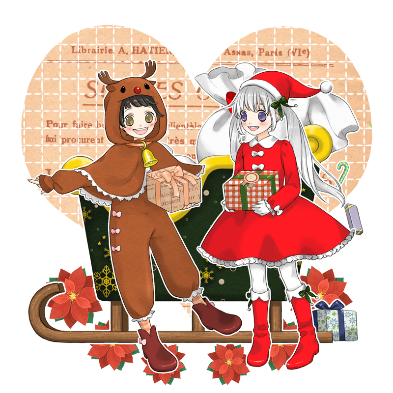サンタ少女と赤鼻のトナカイ イラスト詳細 らっかみ