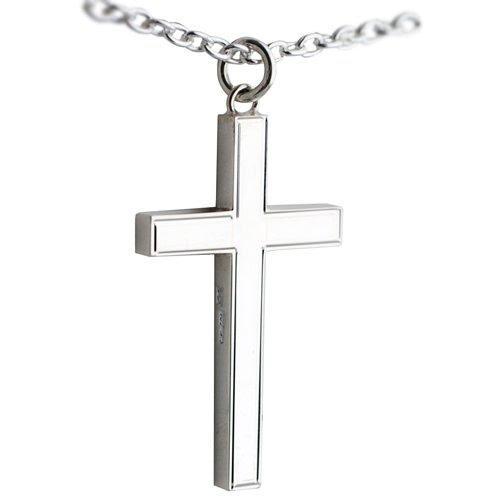 Best Reviews of Silver 45x25mm line border block Cross with Cable link chain 18 inches