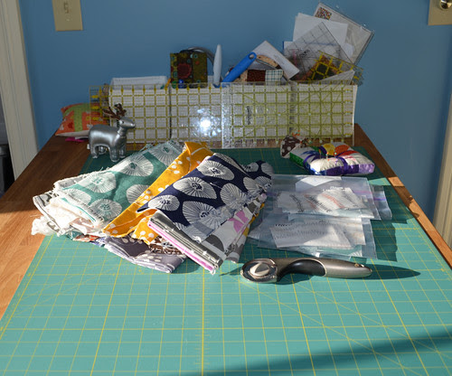 Cutting the Stained Quilt - on my new table