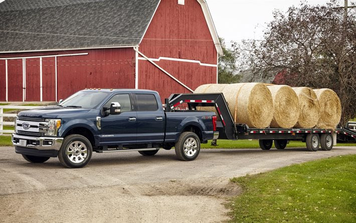 Download Wallpapers Farm Crew Cab Super Duty Ford Lariat F 250 2017 Hay The Trailer Pickup For Desktop Free Pictures For Desktop Free