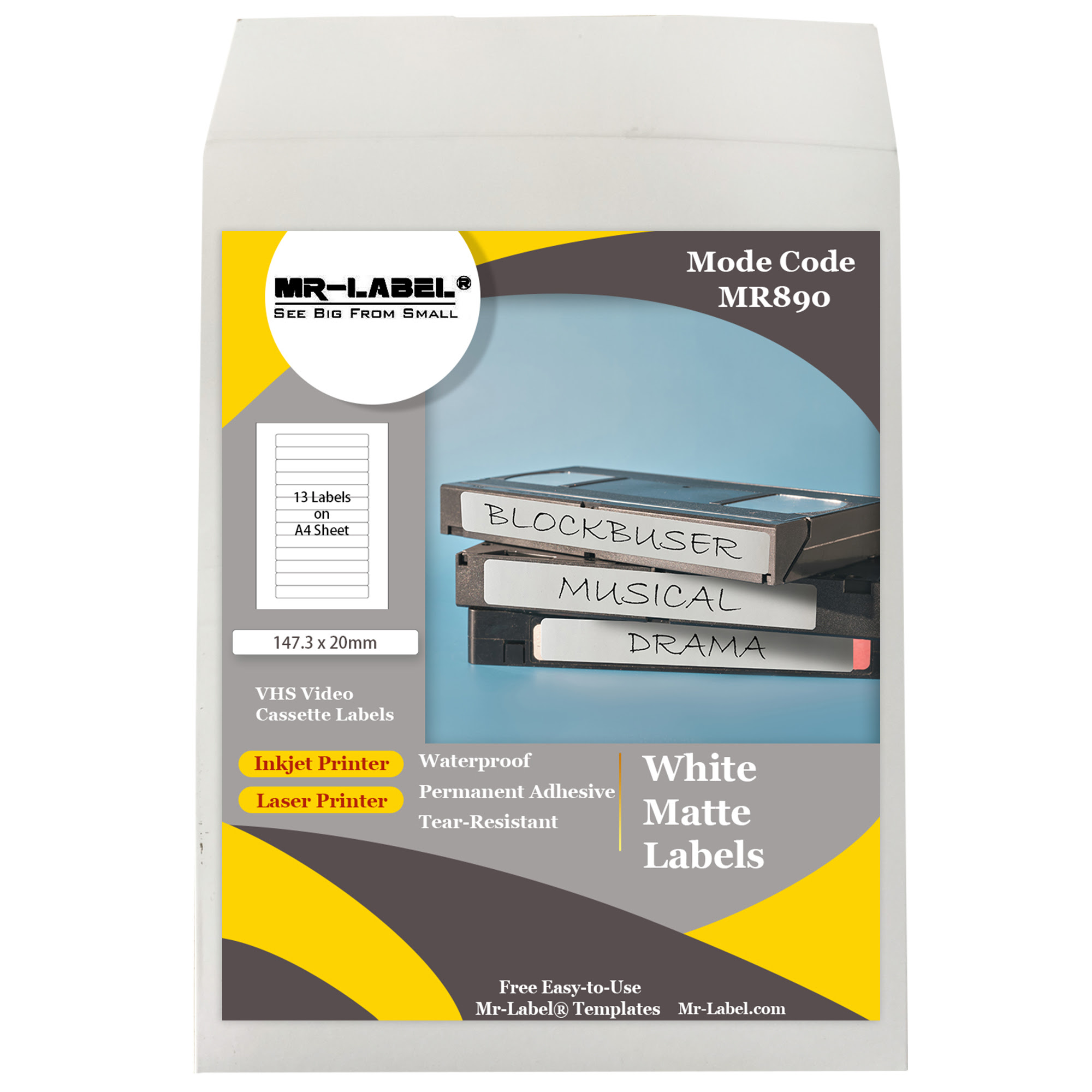 Mr-Label – 147.3 X 20mm Matte White VHS Video Cassette Labels ...