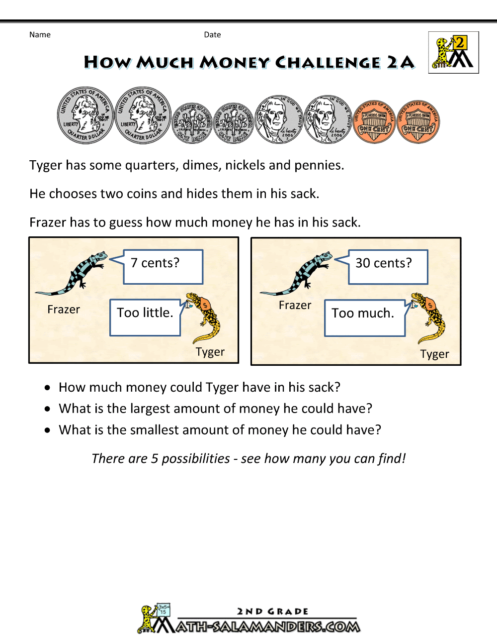 Grade 2 math worksheets for money