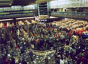 The floor of the Chicago Board of Trade, a maj...