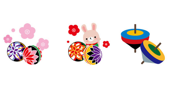 無料素材 お正月のコマと手毬をテーマにしたイラストセット カラフルでかわいいデザイン