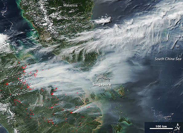 Smoke from fires over Indonesia, and Borneo, Satellite, NASA, 1997