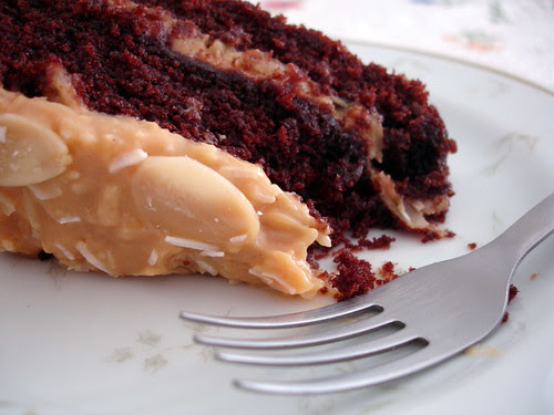 Chocolate cola cake with toasted coconut-almond frosting
