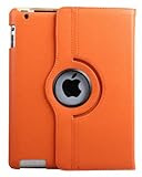 New 360 Degree Rotating Leather Smart Cover Case For Apple iPad 2, Built-in Magnet (Orange)