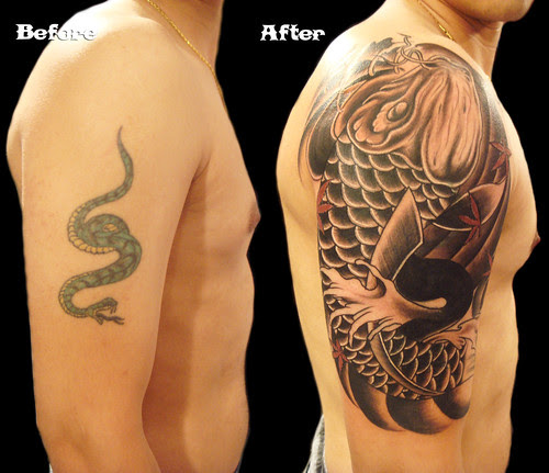 Koi fish tattoo cover up