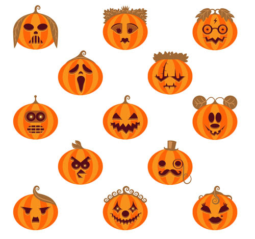 無料素材 表情豊かなハロウィンのジャック オー ランタンをデザインしたアイコンセット