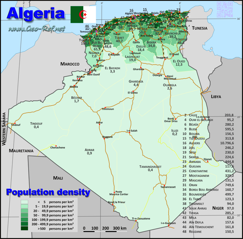 algeria population density map Algeria Country Data Links And Map By Administrative Structure algeria population density map