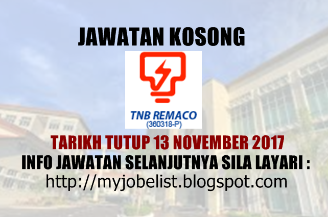 Jawatan Kosong di TNB Repair and Maintenance Sdn Bhd - 13 November 2017