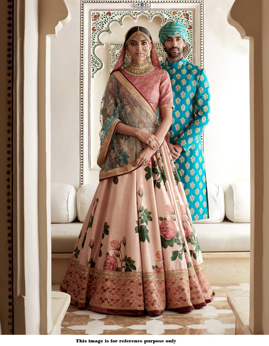 Buy Bollywood Sabyasachi Inspired Peach banglori silk Lehenga choliin UK, USA and Canada