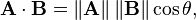 \mathbf A\cdot\mathbf B = \|\mathbf A\|\,\|\mathbf B\|\cos\theta,