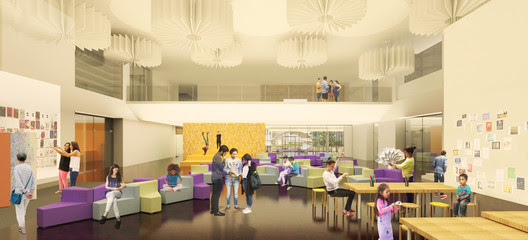 Proposed architectural rendering of North Building creative hub. Image Courtesy of Fentress Architects and Machado Silvetti