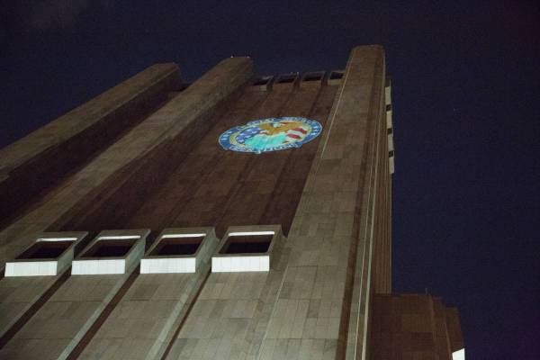 Projecting leaked NSA docs on the side of AT&T's windowless NYC spy-center