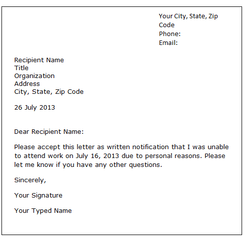 Leave of absence letter sample  Formal letter samples