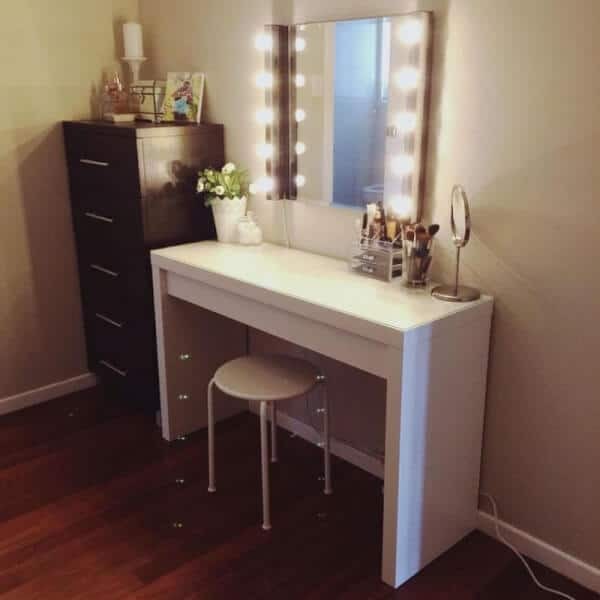 Makeup Table Ikea : DIY Vanity Mirror With Lights for Bathroom and Makeup Station : Mirror 25 5/8x59 $ 49.