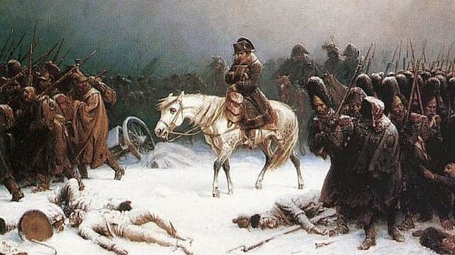 Napoleón retirándose tras la terrible Campaña de Rusia entre junio y diciembre de 1812.