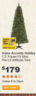 Home Accents Holiday 7.5' Fraser Slim Pre-Lit Artificial Tree - BUY NOW 
