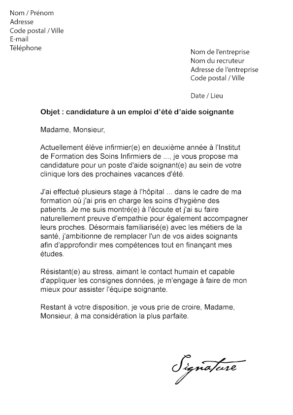 modele lettre de motivation hopital aide soignante