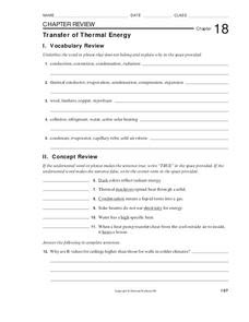 Transfer of Thermal Energy Worksheet for 7th - 12th Grade ...