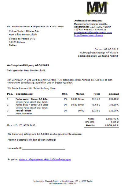 Auftragsbestätigung - Muster, Information und Vorlage