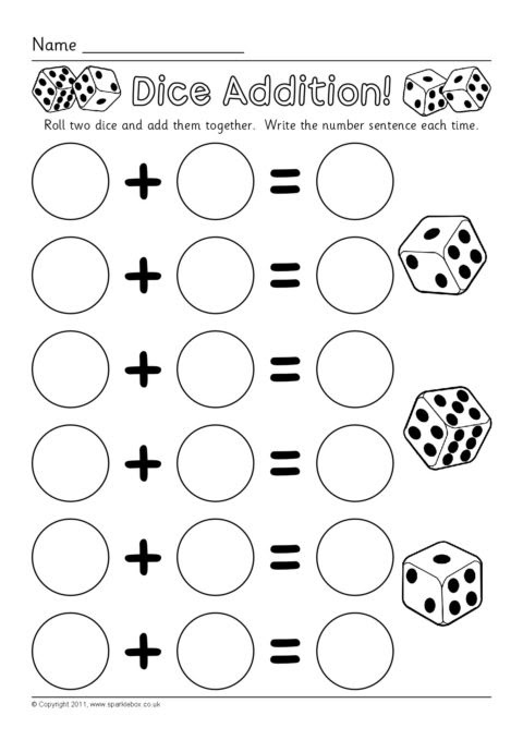 Dice Addition Worksheets (SB6050) - SparkleBox
