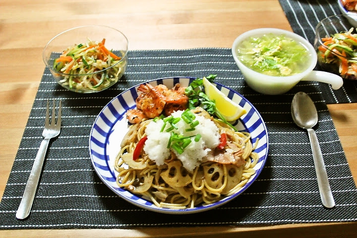 美味しいごはん 蓮根入り和風パスタの献立